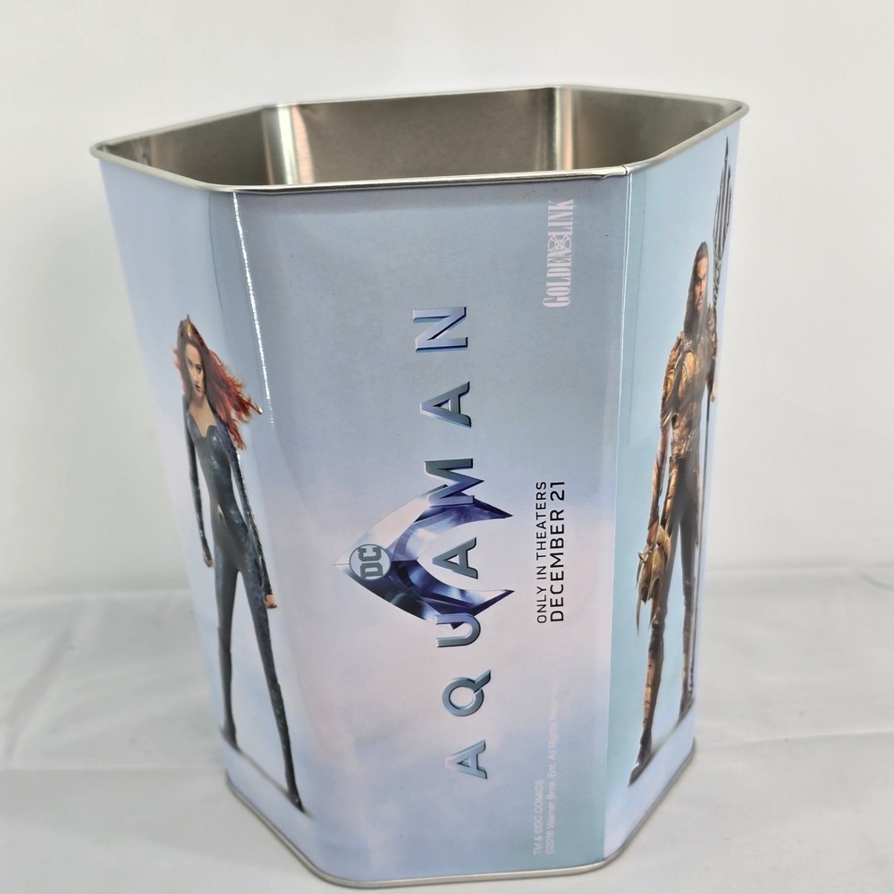 DC Comics Aquaman‎ Movie Popcorn Tin 130oz Metal Bucket Golden Link 2018 Promo - Picture 4 of 10